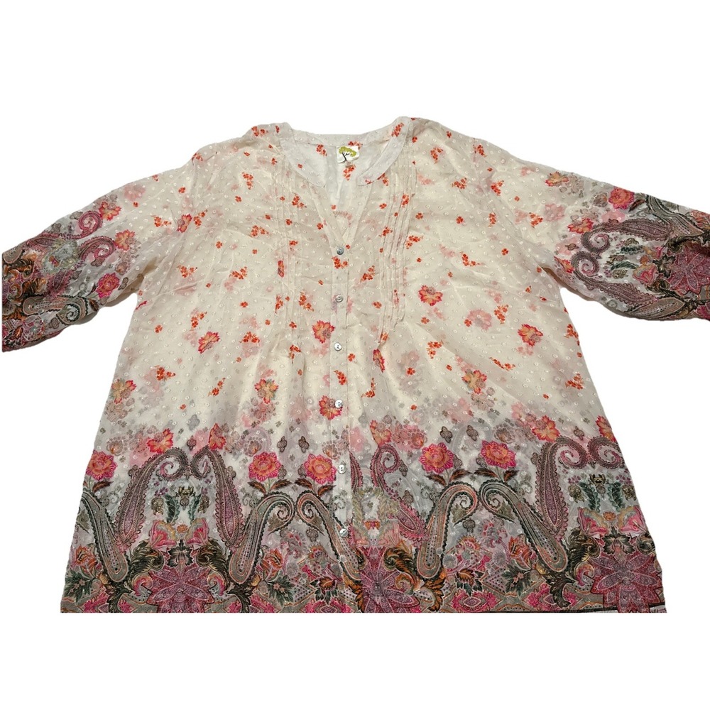 Fig‎ And Flower Anthropologie Chiffon Swiss Dot Peasant Boho Top Blouse Women 3X